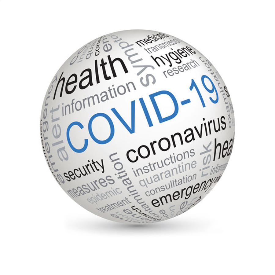 Vector image of a globe bearing the words Covid-19