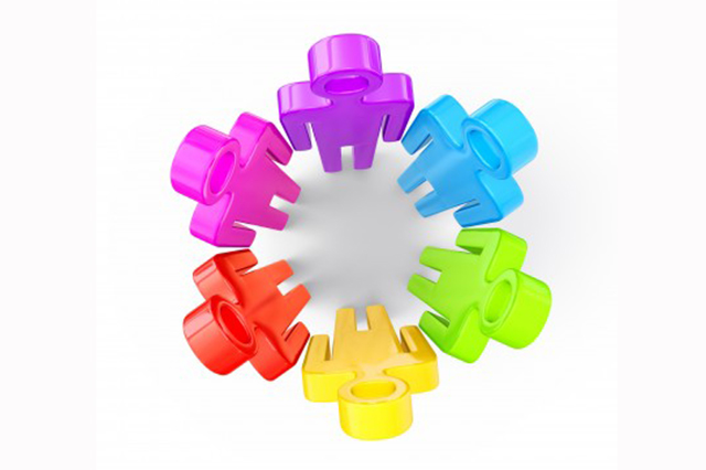 Vector image from above of people meeting in a circle