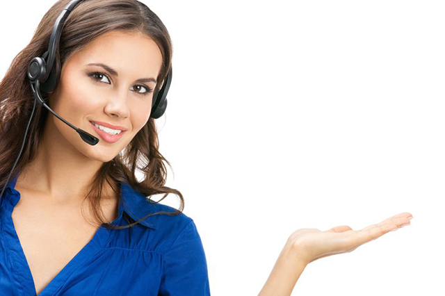 Receptionist image talking on a headset